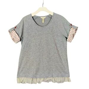 Matilda Jane Gray Short Sleeve Shirt with polka dot and tulle trim size medium